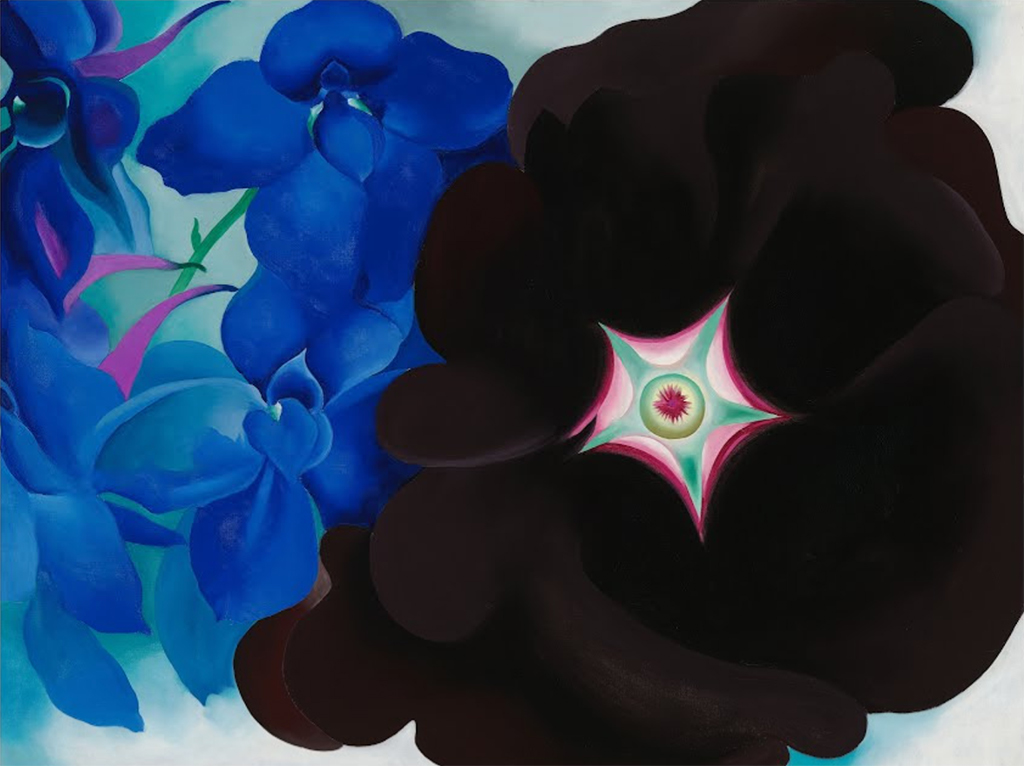 Black Hollyhock Blue Larkspur in Detail Georgia O'Keeffe